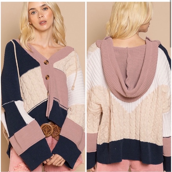 POL colorblocked oversized hoodie-style cardigan - Picture 2 of 8